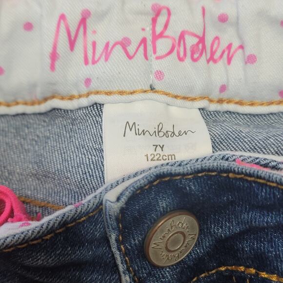 Mini Boden Denim Cropped Flower Embroidered Jeans Girls 7y - Picture 3 of 12